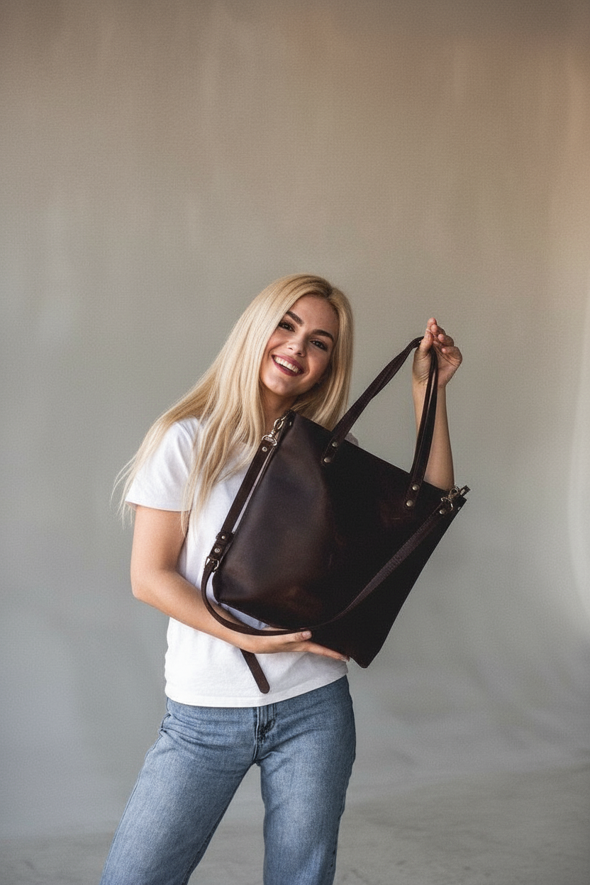 Kinnoti Leather Tote Bag Tan Leather Tote Bag