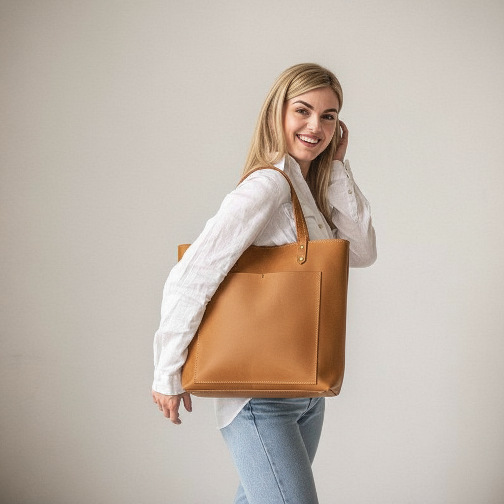 Kinnoti Leather Tote Bag Tan Leather Tote Bag