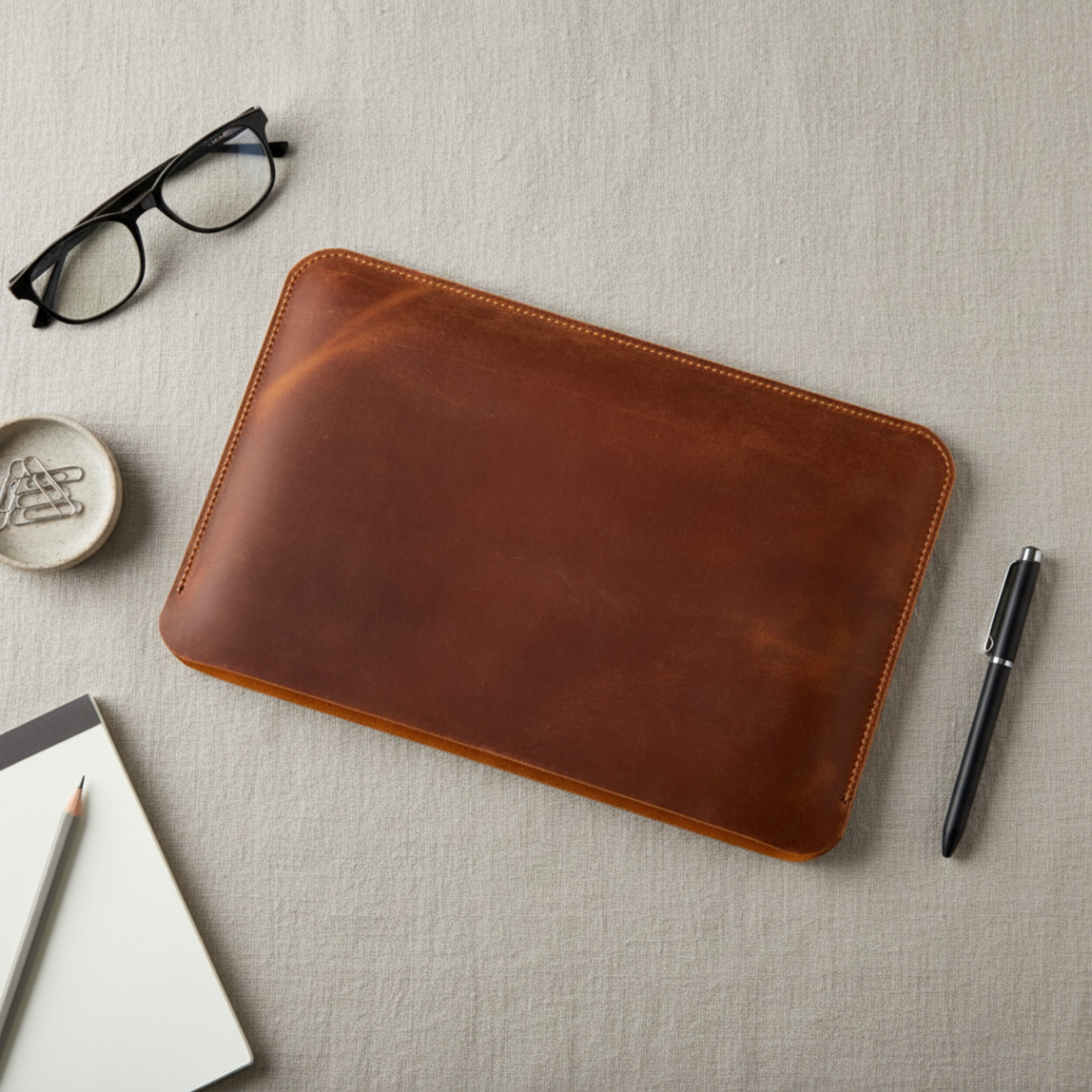 Kinnoti Tan Boston Leather Laptop Sleeve