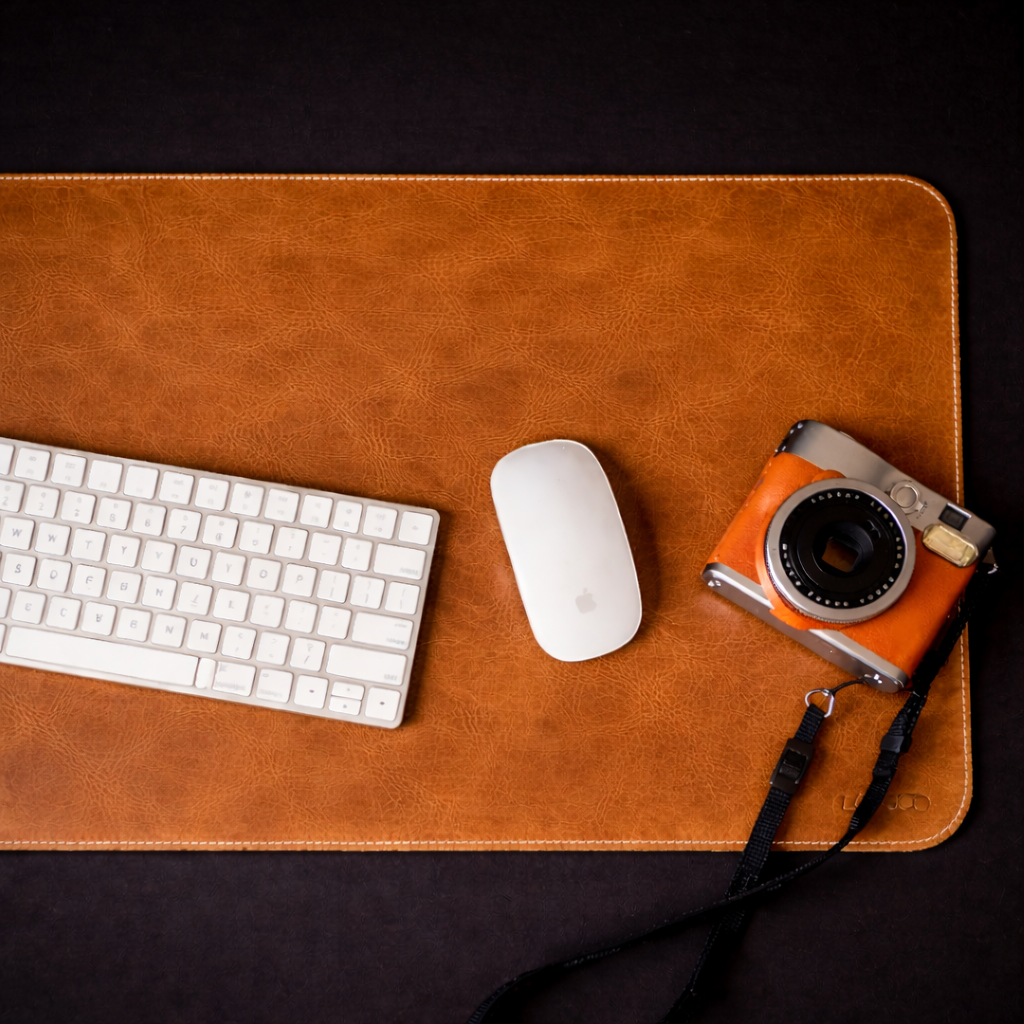 Kinnoti Tan Defender White Stitched Desk Mat