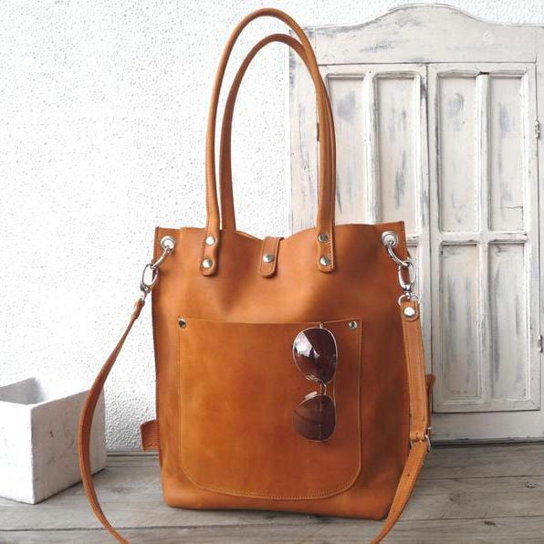 kinnoti Tan Large Leather Tote Bag