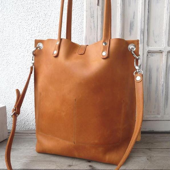 kinnoti Tan Large Leather Tote Bag