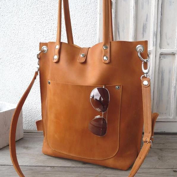 kinnoti Tan Large Leather Tote Bag