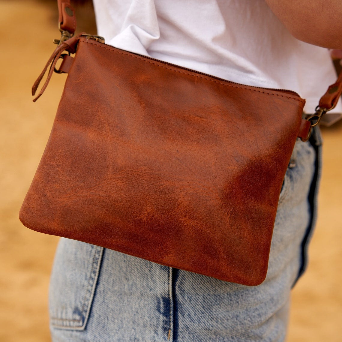 Kinnoti Tan Leather Sling Bag