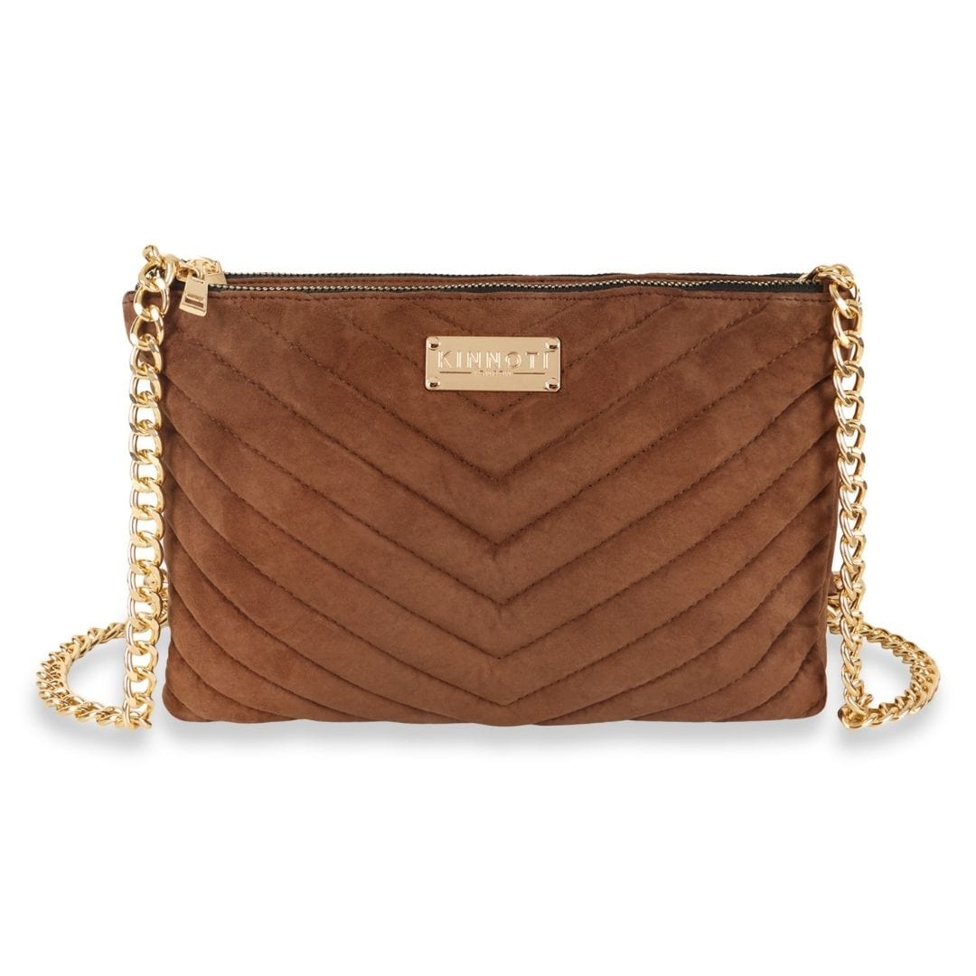 Kinnoti Tan Linear Quilted Suede Leather Sling Bag