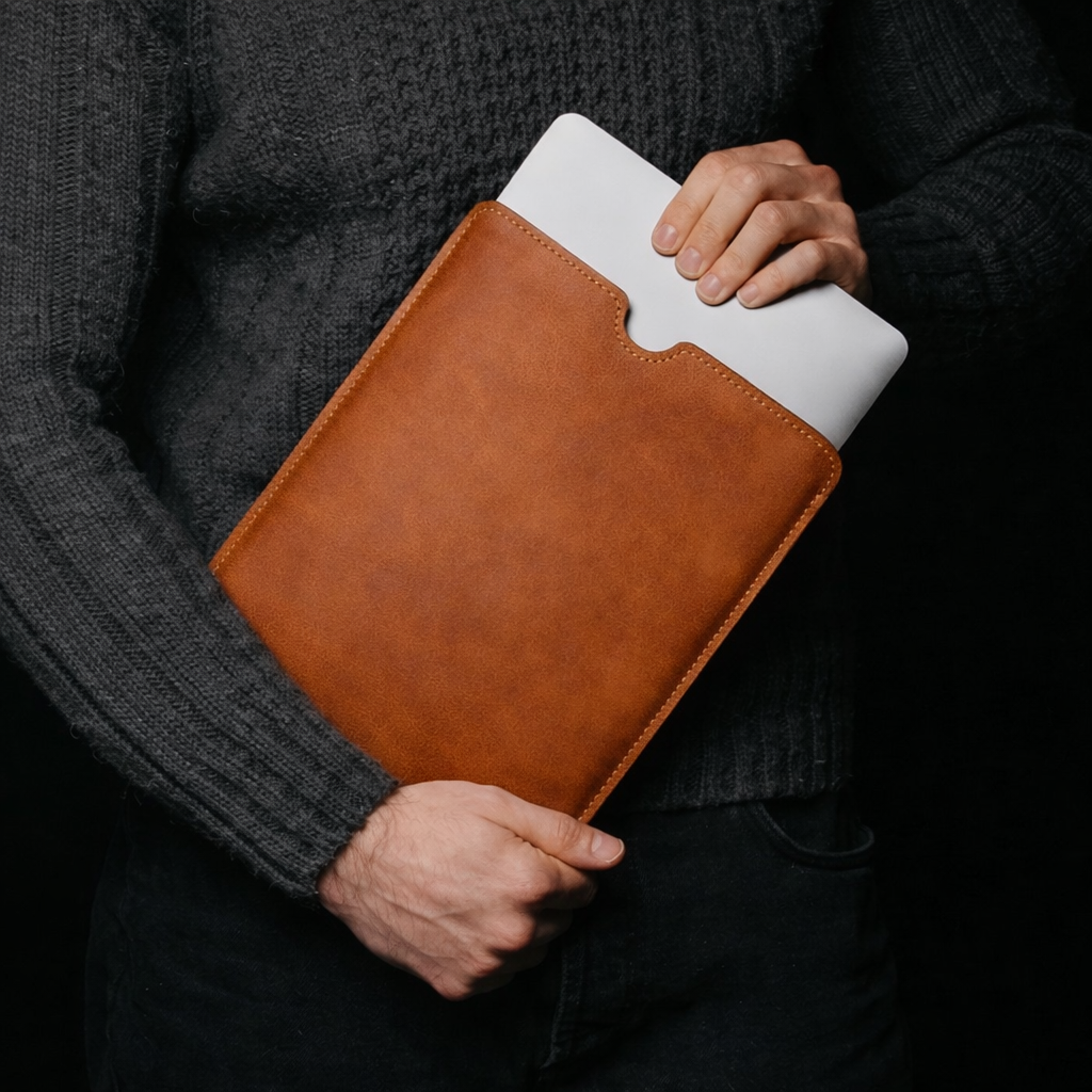 Kinnoti Tan Plano Leather Laptop Sleeve