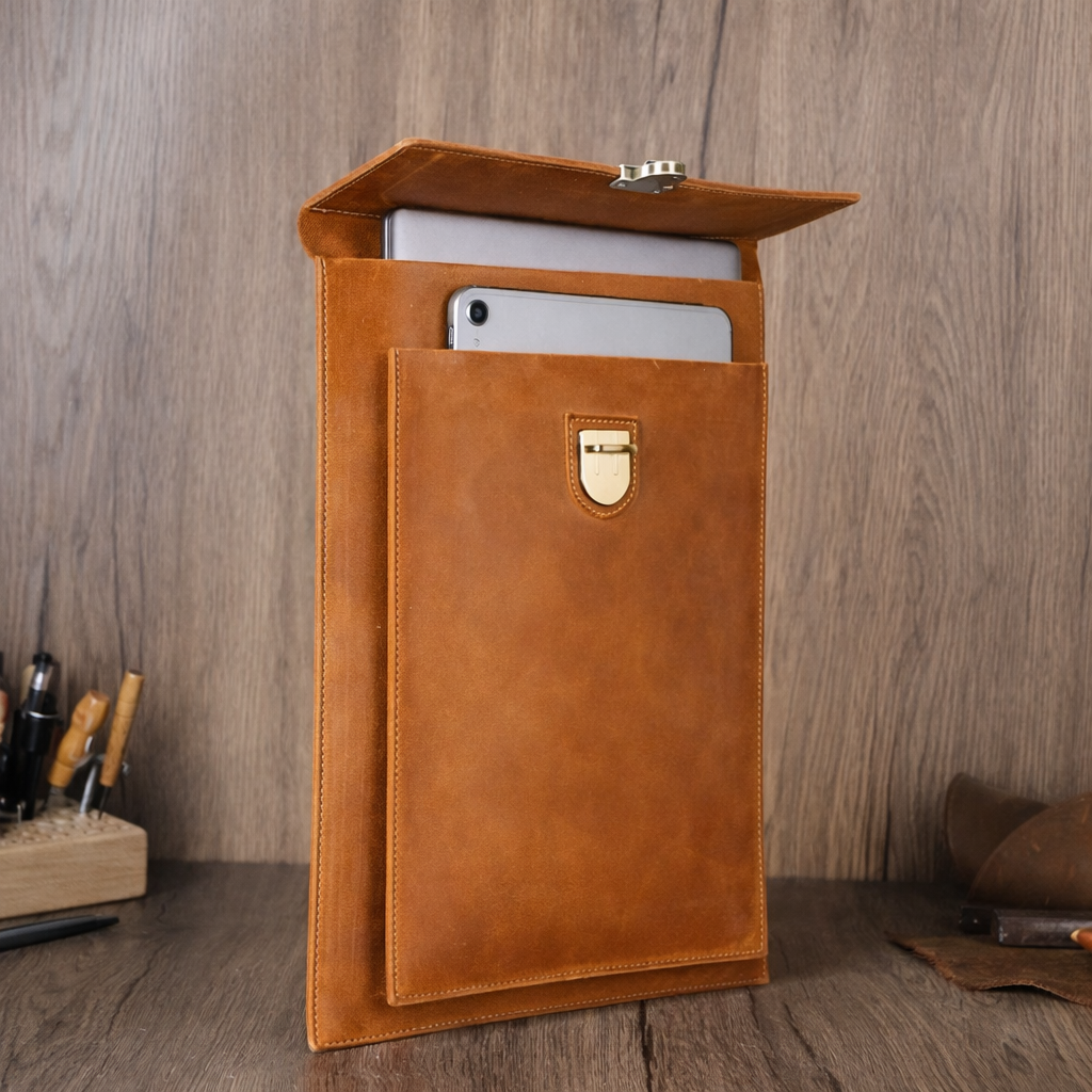 Kinnoti Tan Yonk Leather Laptop Sleeve