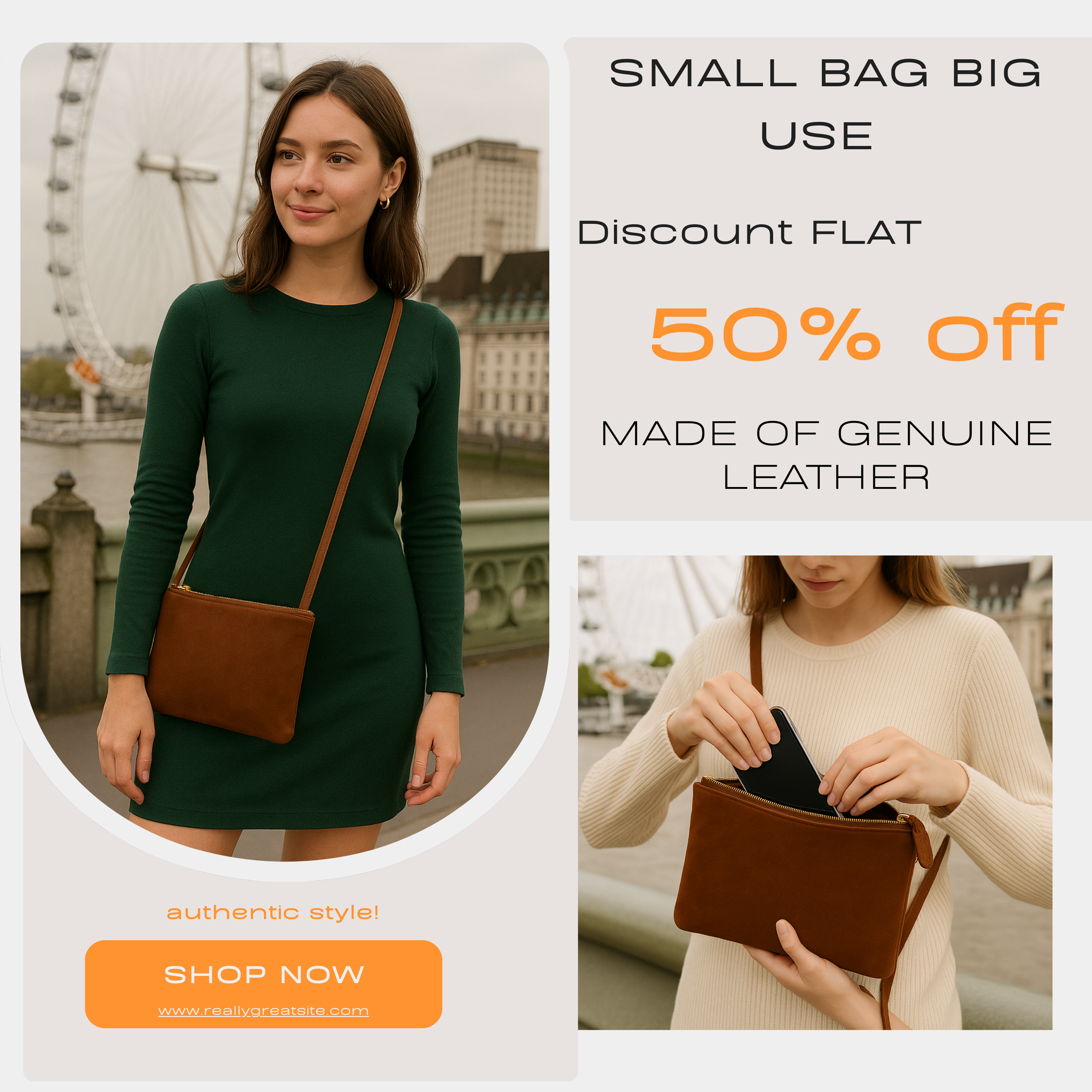 Kinnoti Three Compartment Leather Sling Bag