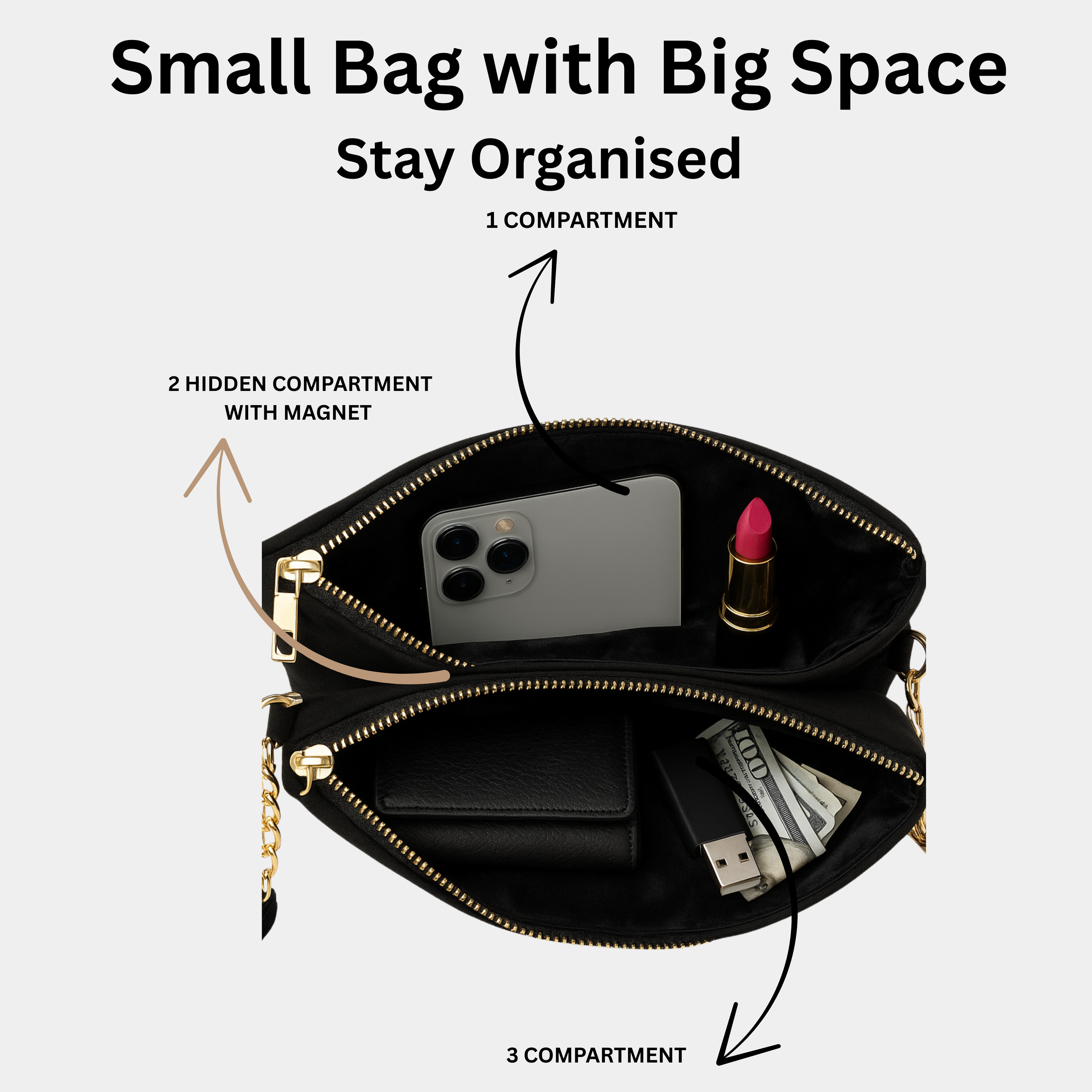 Kinnoti Three Compartment Leather Sling Bag