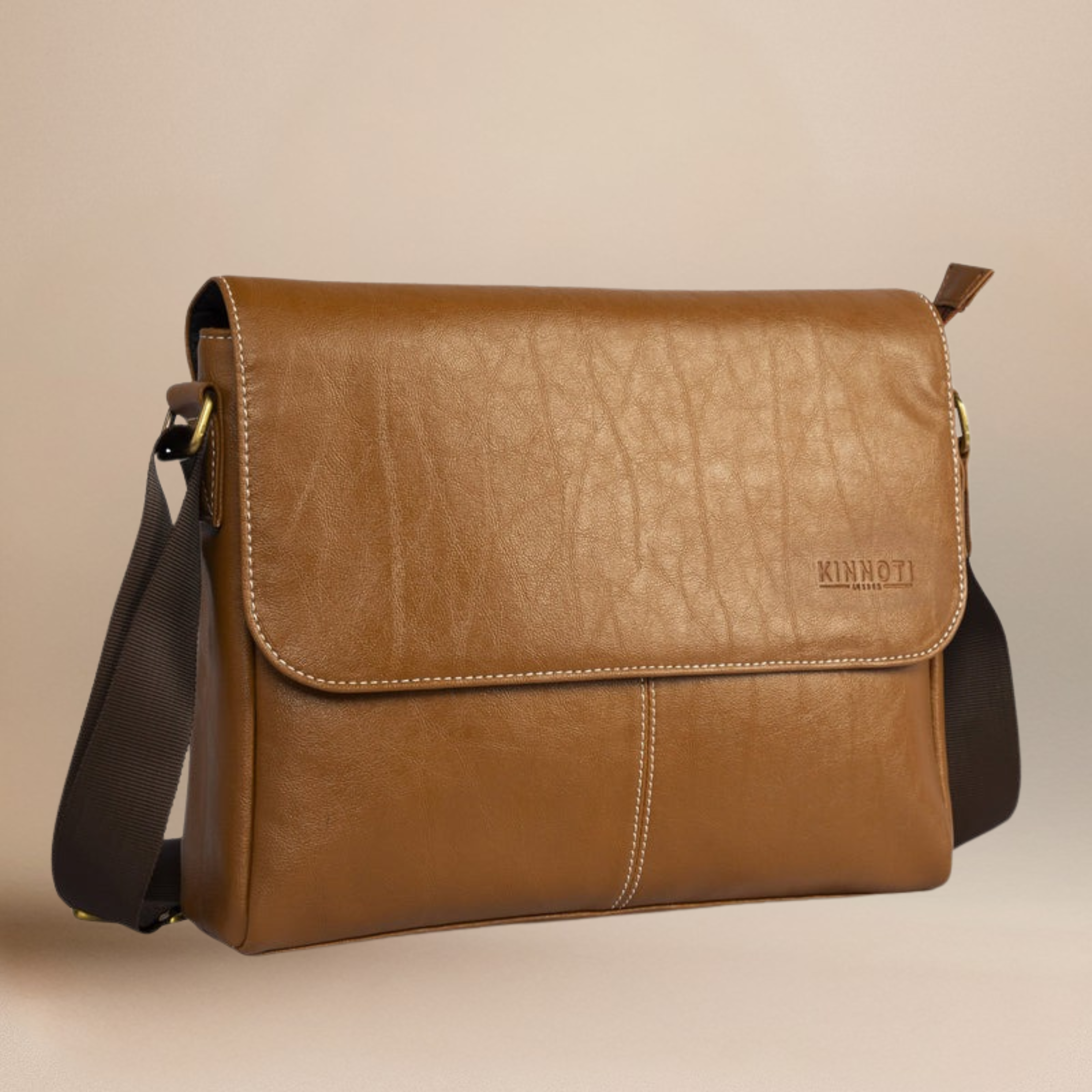 kinnoti Vegan Messenger Bag Men's Vegan Leather Slim Messenger Bag with Adjustable Shoulder Strap, Water Proof and Dust Resistant