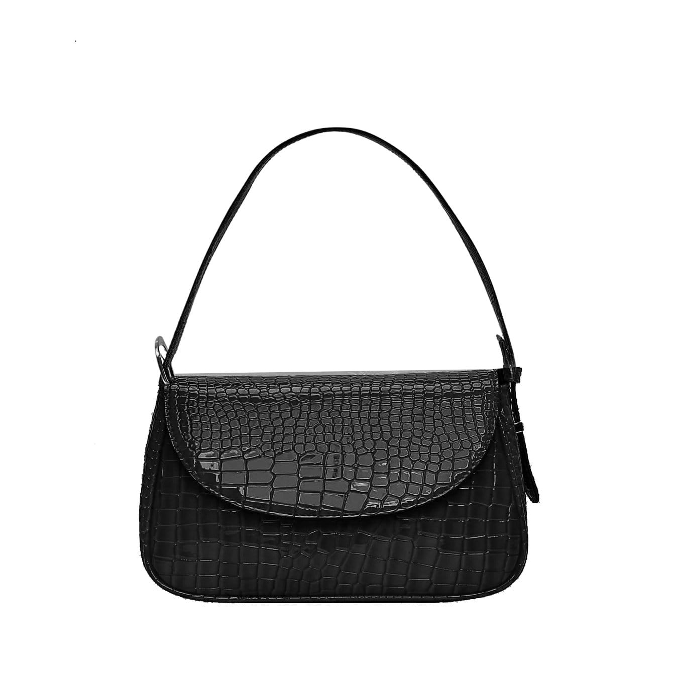 kinnoti vegan sling bag Black Croc Embossed Flap Shoulder Bag
