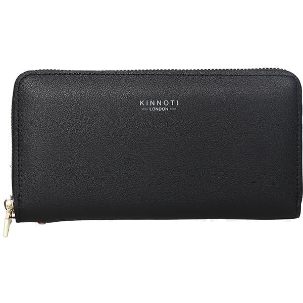 KINNOTI Wallets Black Black Leather Bifold Clutch