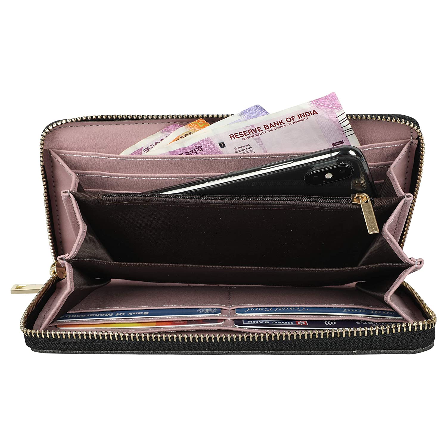 KINNOTI Wallets Black Leather Bifold Clutch
