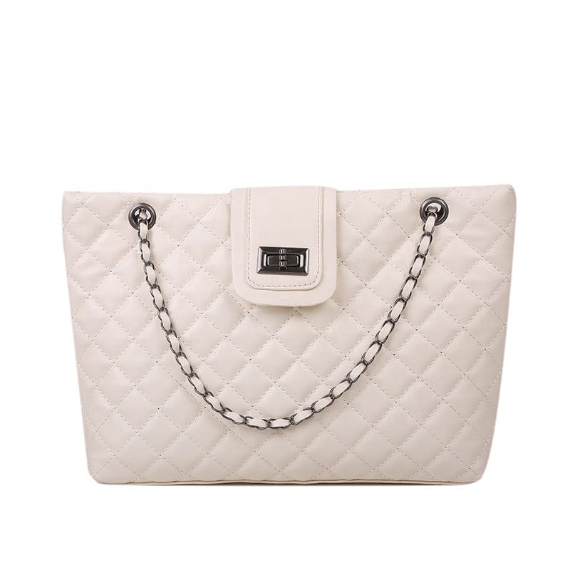 kinnoti White Quilted Vegan Leather Tote Bag