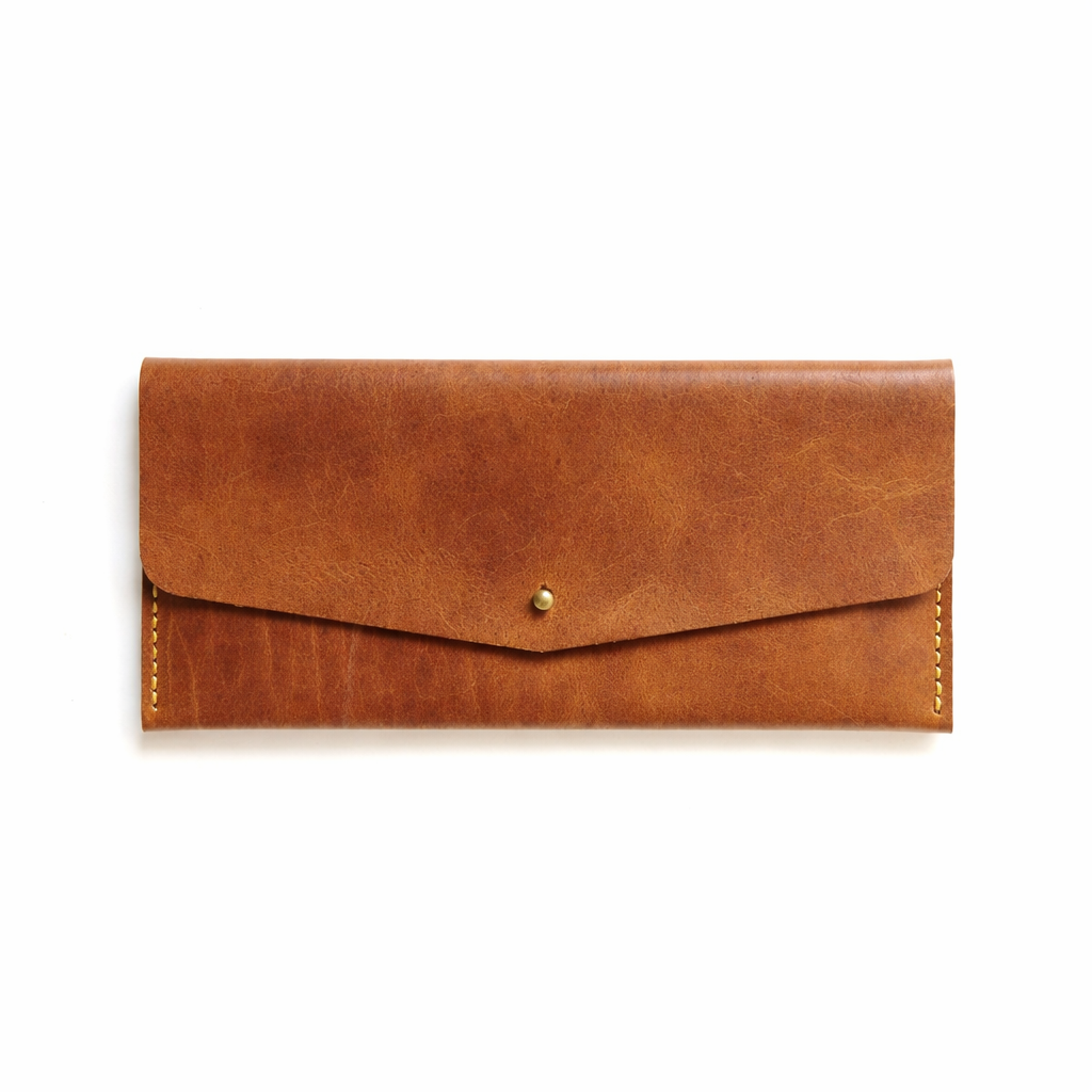 Brown leather wallet on a white background