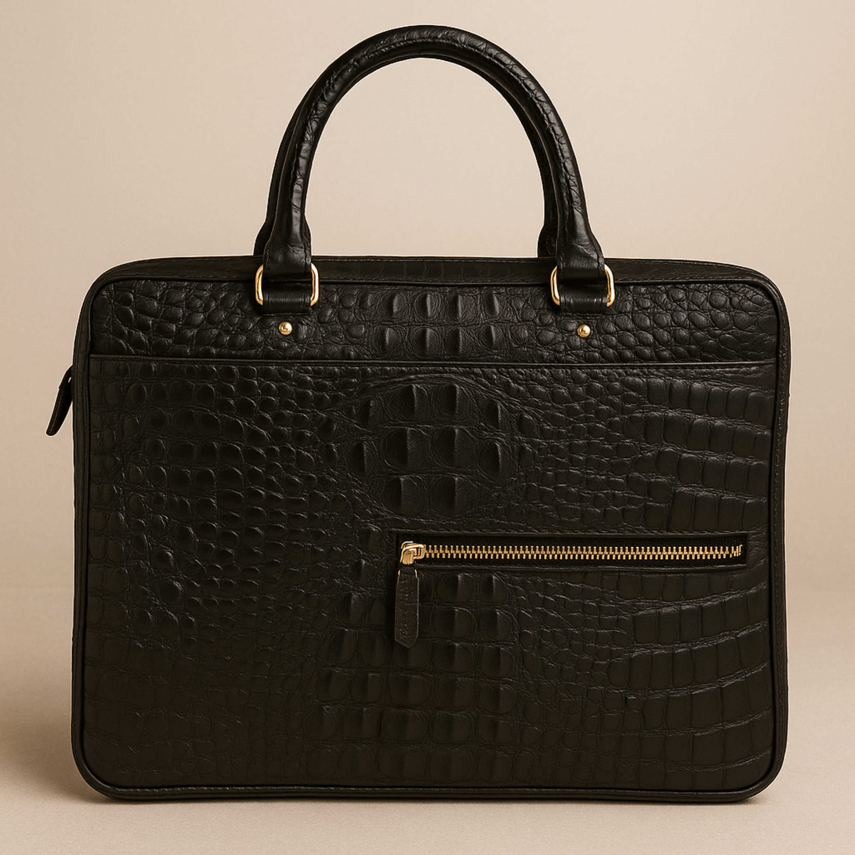 TAN CROCO LEATHER LAPTOP BAG