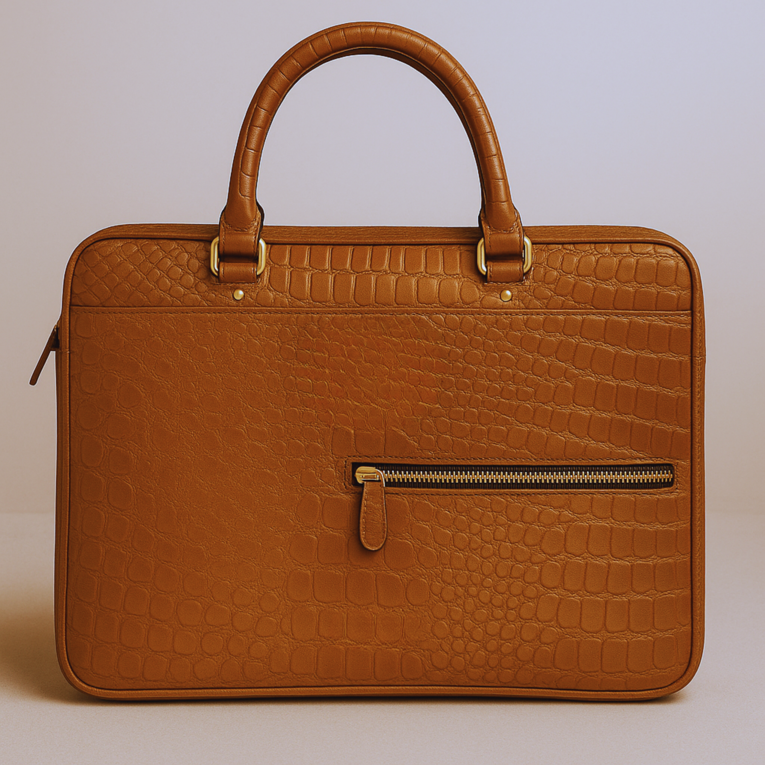 BLACK CROCO PATTERN LEATHER LAPTOP BAG