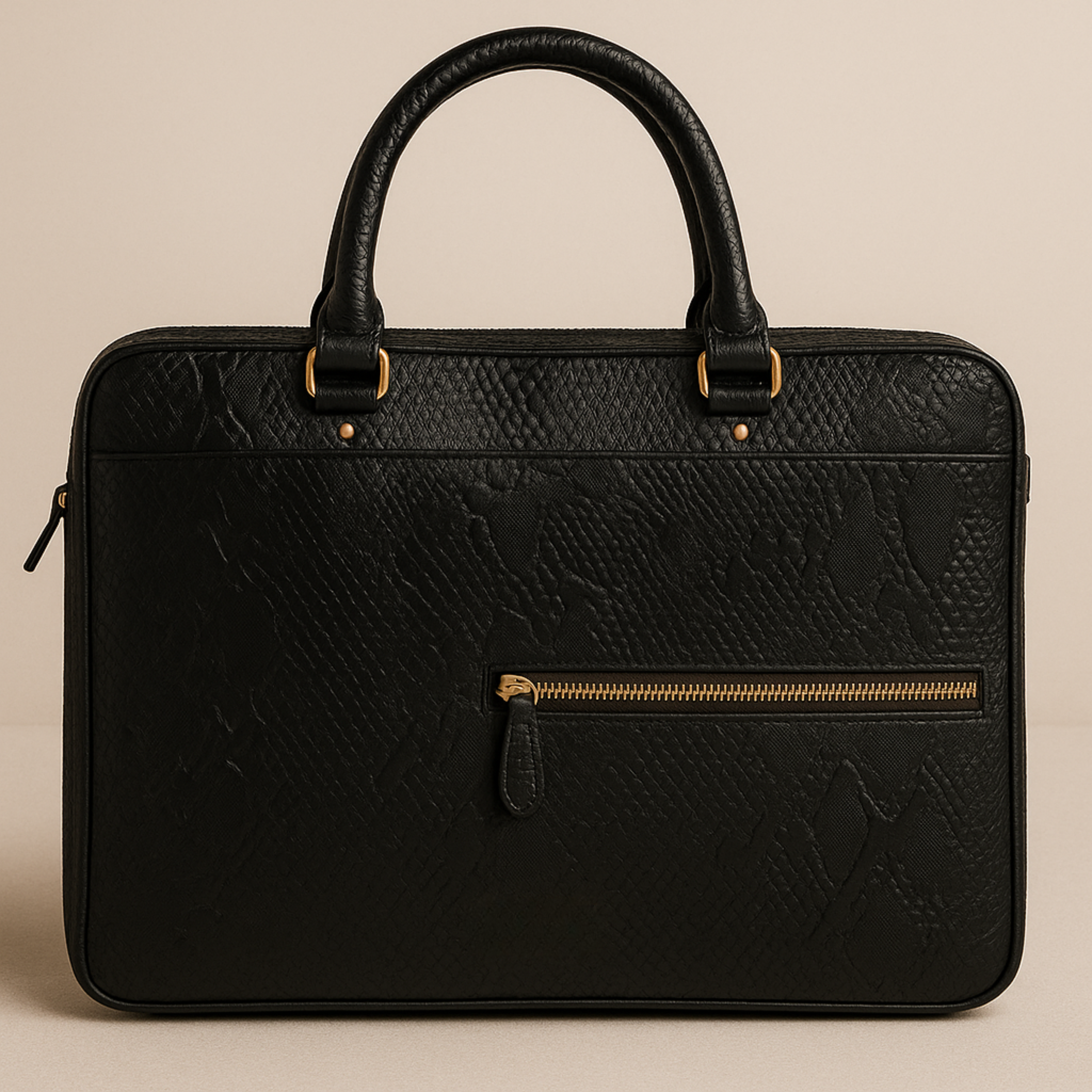 Black Pattern Leather Laptop Bag
